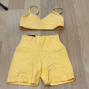 Aritzia Yellow Sports Bra and Shorts Set